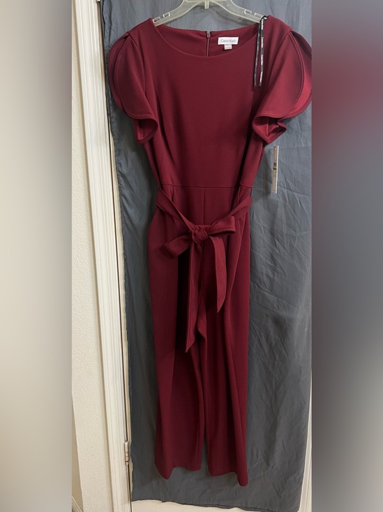 Calvin Klein Dresses & Skirts - NWT Calvin Klein Women's Burgundy flutter Sleeve wide leg  belted Jumpsuit sz 14